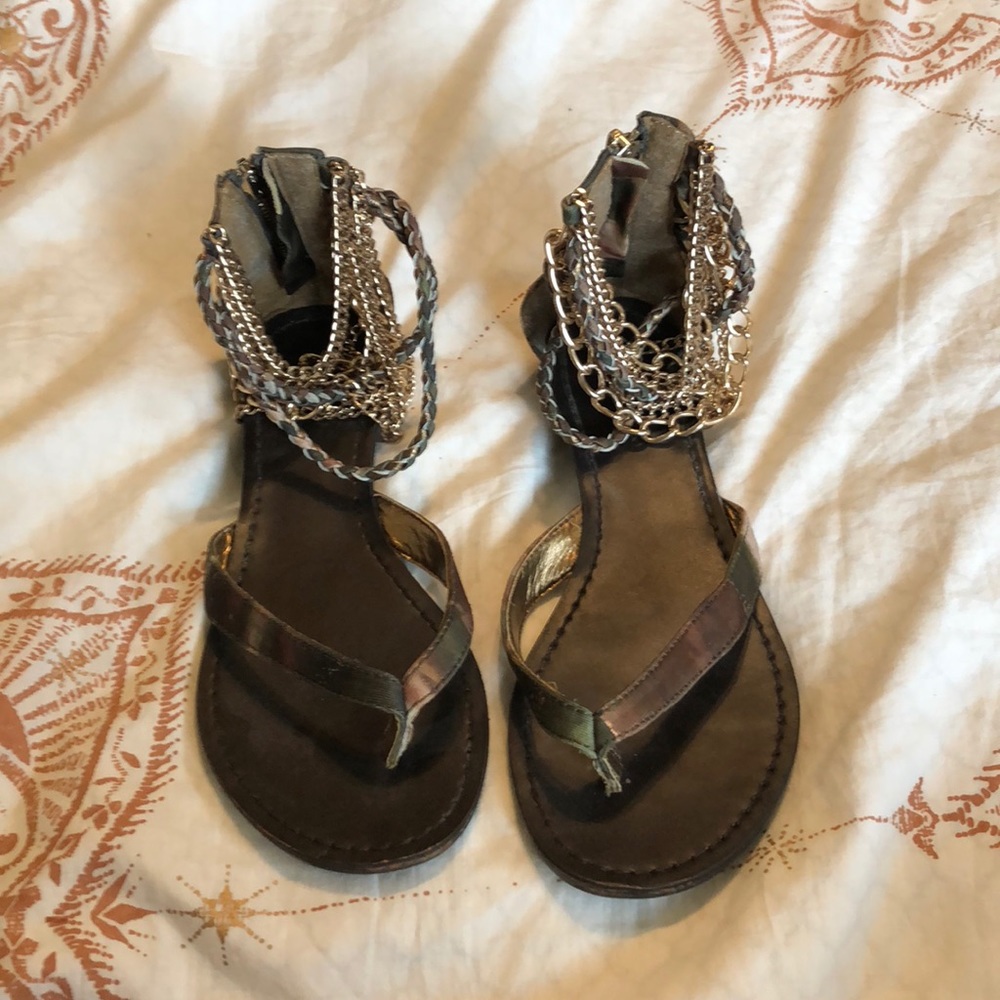 Army/Gold Ankle Wrap Sandals